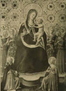 9人の天使と聖ドミニコとアレクサンドリアのカタリナを従えた聖母子 作： フラアンジェリコ