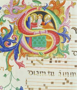 Missal 558 f.73vヒストリカルなイニシャル &39;S&39;が神殿でのプレゼンテーションを描いたもの（詳細は88931を参照）