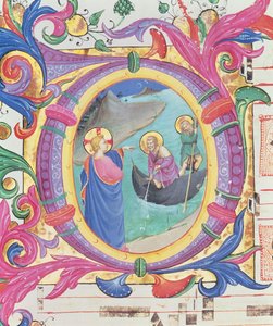 Missal 558 f.9r奇妙な魚のドラフトを描いた歴史的な頭文字O（88928の詳細）