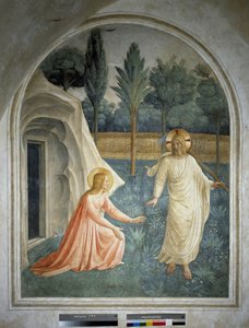 Noli me tangere。復活したイエス・キリストは聖マリア・マグダレンに触れることを拒否します。 作： Fra Angelico