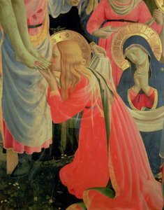 サンタトリニータの祭壇画、マグダラのマリアの細部、1434年頃のテンペラ、紙に金 作： Fra Angelico
