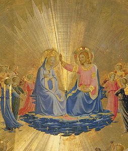 聖母の戴冠式、1440年頃（パネル上のテンペラ）（49984の中央詳細） 作： Fra Angelico