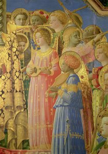 処女の戴冠式、ミュージカルエンジェルを示す詳細、60319のパネルの詳細にc.1430-32オイル 作： Fra Angelico