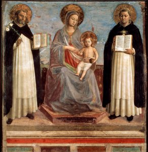 聖人ドミニクスとトーマスアクィナスの聖母子、1424-1430年 作： Fra Angelico