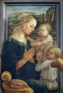 マドンナと天使の子、c.1455（パネルのテンペラ）