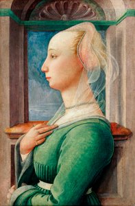 "Portrait de profil de jeune femme" (若い女性の横顔の肖像) Peinture sur bois de Filippo Lippi (1406-1469), ca 1445 - 木に油彩, 49,5x32,7 - Staatliche Museen, Berlin