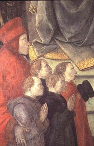 マドンナデルチェッポ祭壇画のダティーニとブオノミニデルチェッポの肖像 作： Fra Filippo Lippi