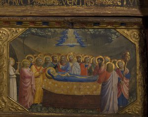 聖母の死受胎告知は5つのプレデラシーンで再録可能、1430〜1432 作： Fra Giovanni Angelico da Fiesole