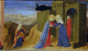 受胎告知」。祭壇画「受胎告知」のプレデラ、1433年から1434年頃。 作： Fra Giovanni Angelico da Fiesole