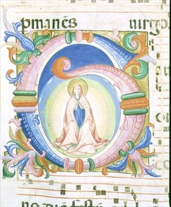 ミサール 558 f.92 祈っている聖母を描いたヒストリカルなイニシャル「G 作： Fra and Strozzi Zanobi di Benedetto Angelico