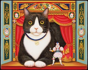 アンブローズ・ザ・シアター・キャット、2007（パネルにオイルとテンペラ） 作： Frances Broomfield
