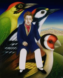 シューベルトと鳥の言語、2000年（パネルに油とテンペラ） 作： Frances Broomfield