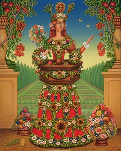 ガーデナーズワイフ、2005年（パネルに油とテンペラ） 作： Frances Broomfield