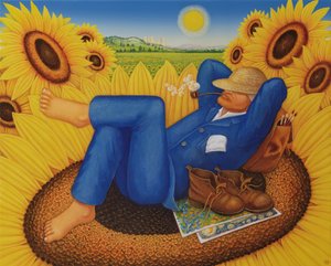 Van Goghs Sunflowers、1998（パネルに油とテンペラ）