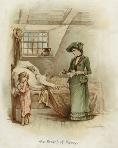 ベッドの横にあるトレーを持った女性 作： Frances Brundage