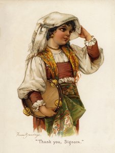 女の子。"Thank you, Signora" (カラーリトグラフ) 作： Frances Brundage