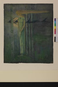 「イル・オーメン」または「月を通過するワタリガラスの東風の少女」1893 作： Frances Macdonald