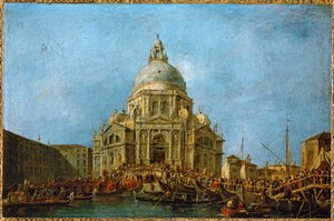 ドージェは、1630年のペストの終息を記念する11月21日にラ・サルーテを訪れる。 作： フランチェスコ・グアルディ（サークル）