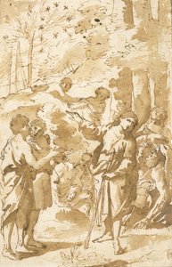 ジョセフは彼の夢を彼の父と兄弟に話し、空の11の星を指しています 作： Francesco Albani