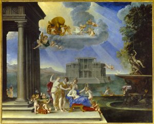 アルバニア人（1578-1660）の17世紀の太陽と呼ばれるフランチェスコ・アルバーニの「ヴィーナスの便器」または「空気の絵」。2,02×2,52 m 作： Francesco Albani