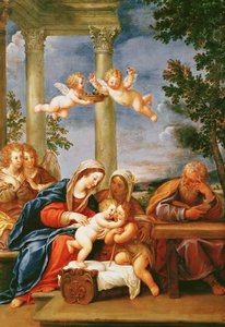 聖エリザベスと洗礼者聖ヨハネの聖家族、1645-50年頃（銅に油彩） 作： Francesco Albani