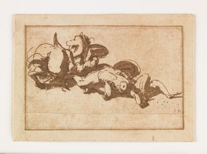 2人の死んだ人物と1つの馬の研究（ペンと茶色のインクとウォッシュ）