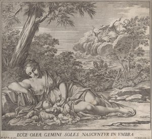 ラトナと眠っている双子のアポロとダイアナ、1705 年。 作： Francesco Antonio Meloni