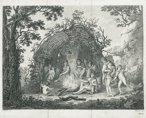 テラ・デル・フエゴのインディオの小屋の様子（無題） 作： Francesco Bartolozzi