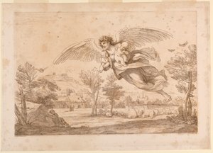 彼女の腕の中に 2 人の子供を持つ天使 作： Francesco Bartolozzi