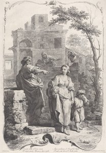 荒野に送られたハガル、1758 年。 作： Francesco Bartolozzi