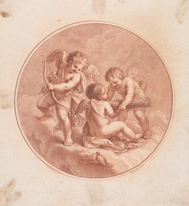 Drei Cupidos mit Bögen und Pfeilen und zwei Tauben 作： フランチェスコ・バルトロッツィ