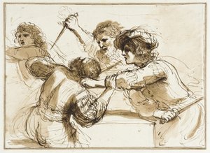 二人の男がアムノンを殺し、別の一人が逃げる 作： フランチェスコ・バルトロッツィ