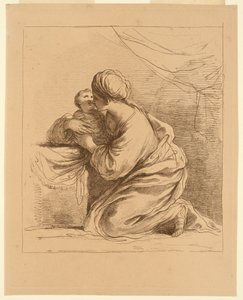 子供と一緒にひざまずく女性 作： Francesco Bartolozzi