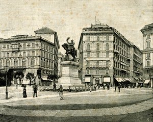 ヴィクトル エマヌエル 2 世 (1820-1878) の記念碑、Francesco Barzaghi (1839-1892) 作、Piazza Corvetto、ジェノヴァ、リグーリア州、イタリア 作： Francesco Barzaghi