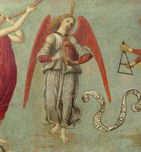 バグパイプを弾く天使、64871年のパネルの詳細については、1475-97年のテンペラ。64873と64874も参照