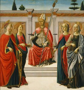 聖ニコラスと聖人キャサリン、ルーシー、マーガレット、アポロニア 作： Francesco Botticini