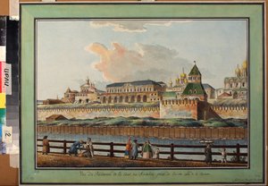 モスクワ川からのモスクワの冬のクレムリン宮殿の眺め - フランチェスコ・カンポレージ (1747-1831) 作、紙に水彩、1780年頃 (モスクワ川からの冬のクレムリン宮殿の眺め、フランチェスコ・カンポレージによる紙に水彩) - Institute ofルス 作： Francesco Camporesi