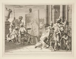 アレキサンダー大王の愛人であるカンパスペを描いたアペレスは、一連の 8 つの版画のうちの 1 つ (Varii Baccanali et istorie) 作： Francesco Fontebasso