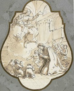 聖フィリッポ・ネリと教え子たちに現れる聖母 作： Francesco Fontebasso