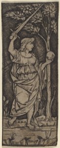 寓意的な人物: 剣と球を持つ女性 作： Francesco Francia or Peregrino da Cesena