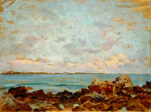 Francesco Gioli (1846-1922) 作のカスティリオンチェッロ、パネルに油彩、27x36 cm