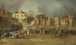 1789 年 11 月 28 日、ヴェネツィアのサン マルクオーラ地区の火事 作： Francesco Guardi (copy after)