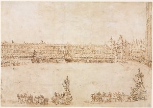 ヴェネツィアのサンマルコ広場での勝利の車の行列、訪問を祝う...、1782年。 作： Francesco Guardi