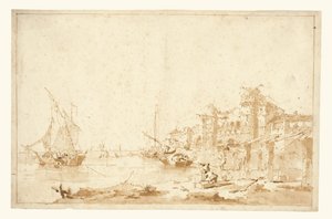 ヴェネツィアのラグーンの想像図と岸辺の要塞 作： Francesco Guardi