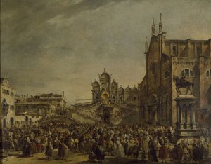 教皇ピウス6世がカンポSSのマルチチュードを祝福します。ジョヴァンニとパオロ、18世紀 作： Francesco Guardi