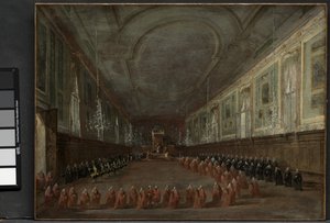 教皇ピウス6世が王座を降りてSSのホールで総督を去る。ジョバンニエパオロ、1782年、SSの教皇の儀式。ジョヴァンニエパオロ、ヴェネツィア、1782年、c。 1783