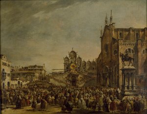 カンポ SS ジョヴァンニ エ パオロ、ヴェネツィア、1782 年に群衆を祝福する教皇ピウス 6 世 作： Francesco Guardi
