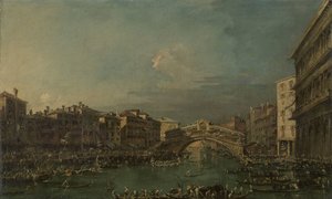 ヴェネツィア、リアルト橋近くの大運河でのレガッタ 作： Francesco Guardi