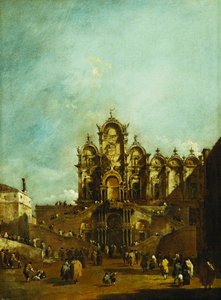 1782年に教皇ピウス6世の教団のためにサンマルコのスクオラの前にあるヴェネツィアのカンポサンザンニポロに建てられたロッジアは、 作： Francesco Guardi