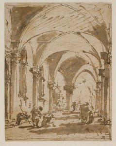 ピアッツェッタに向かうドゥカーレ宮殿のアーケード 作： Francesco Guardi